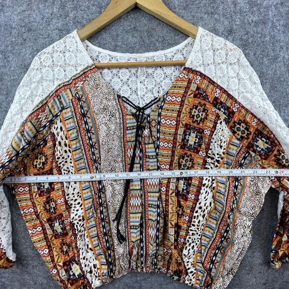 Lapis Blouse Womens Small Boho Cropped Lace Oversized Crochet Lightweight Hippie - Picture 6 of 8